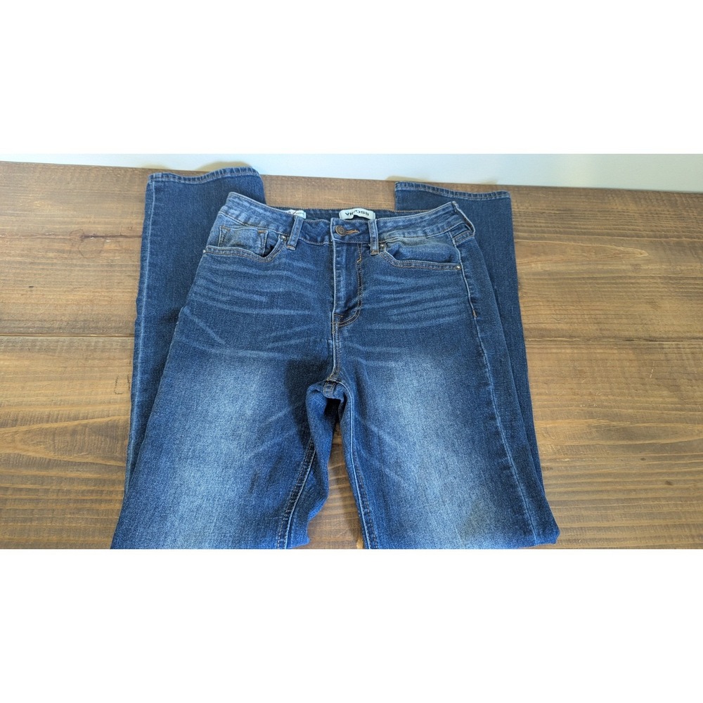 Vigoss Ace Straight Leg Jeans Medium Wash Blue Denim Size 26 Whiskered Stretch